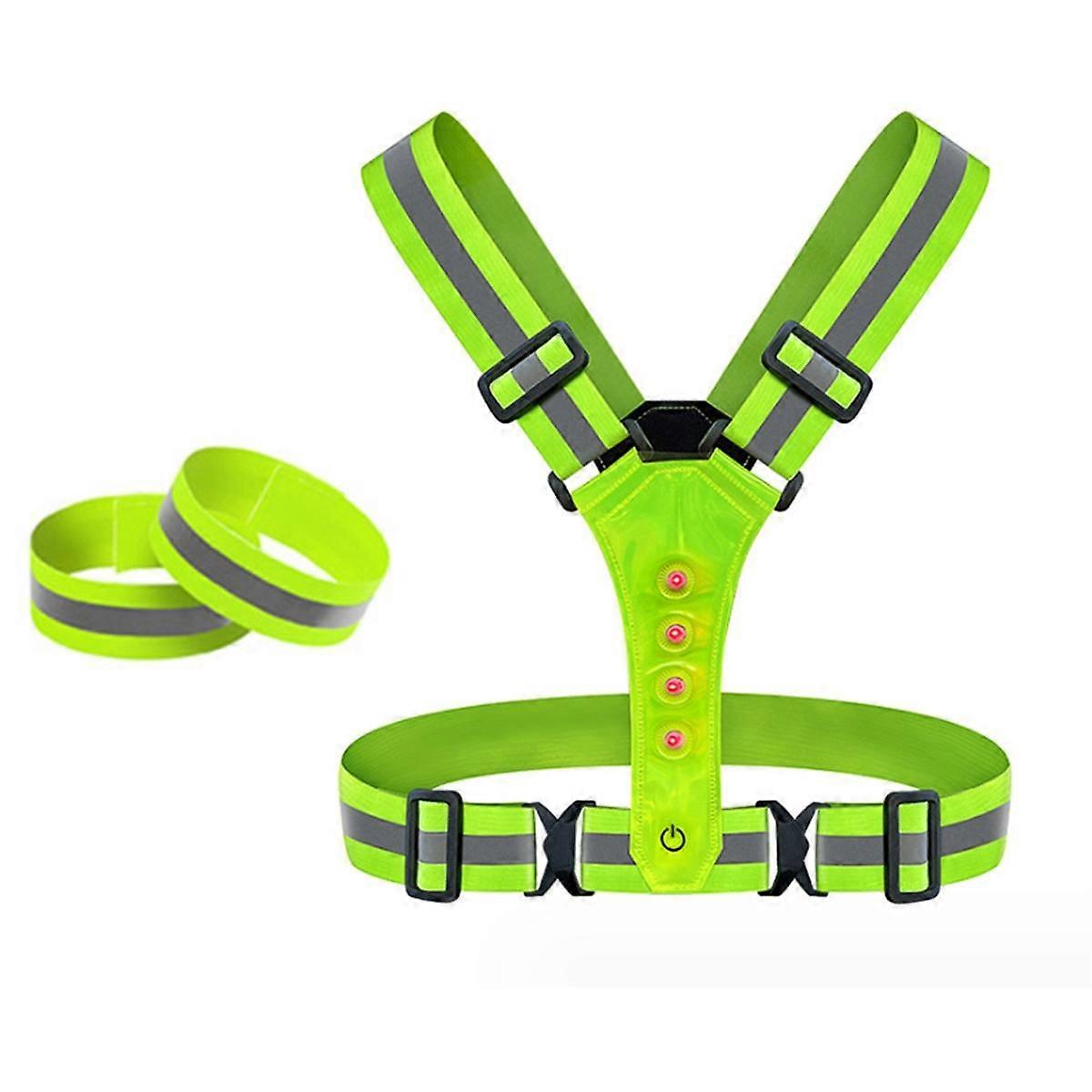 LED Reflective Vest Running Gear, High Visibility Running Vest USB Rechargeable Running Lights for Runners with Armbands