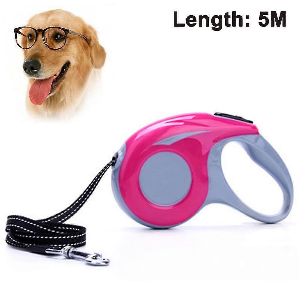5m dog leash retractable, dog walking leash perfect for large medium small dog , break and lock system rose red