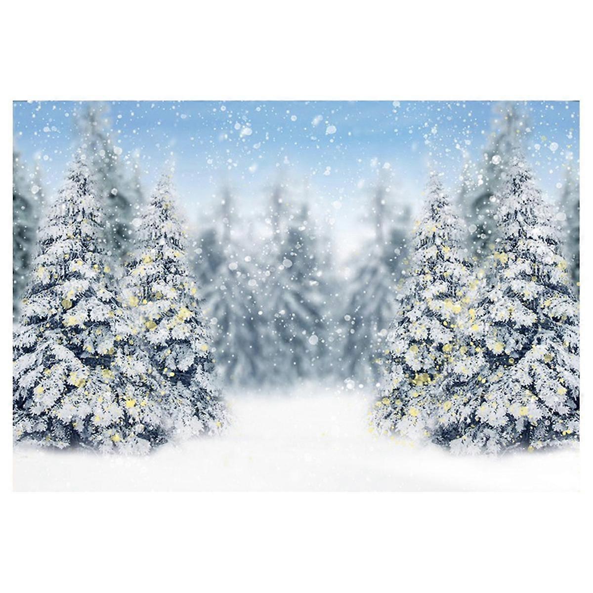 210X150Cm Winter Snow Background Cloth Snowflake Christmas Tree Glitter White Forest Party Photogra