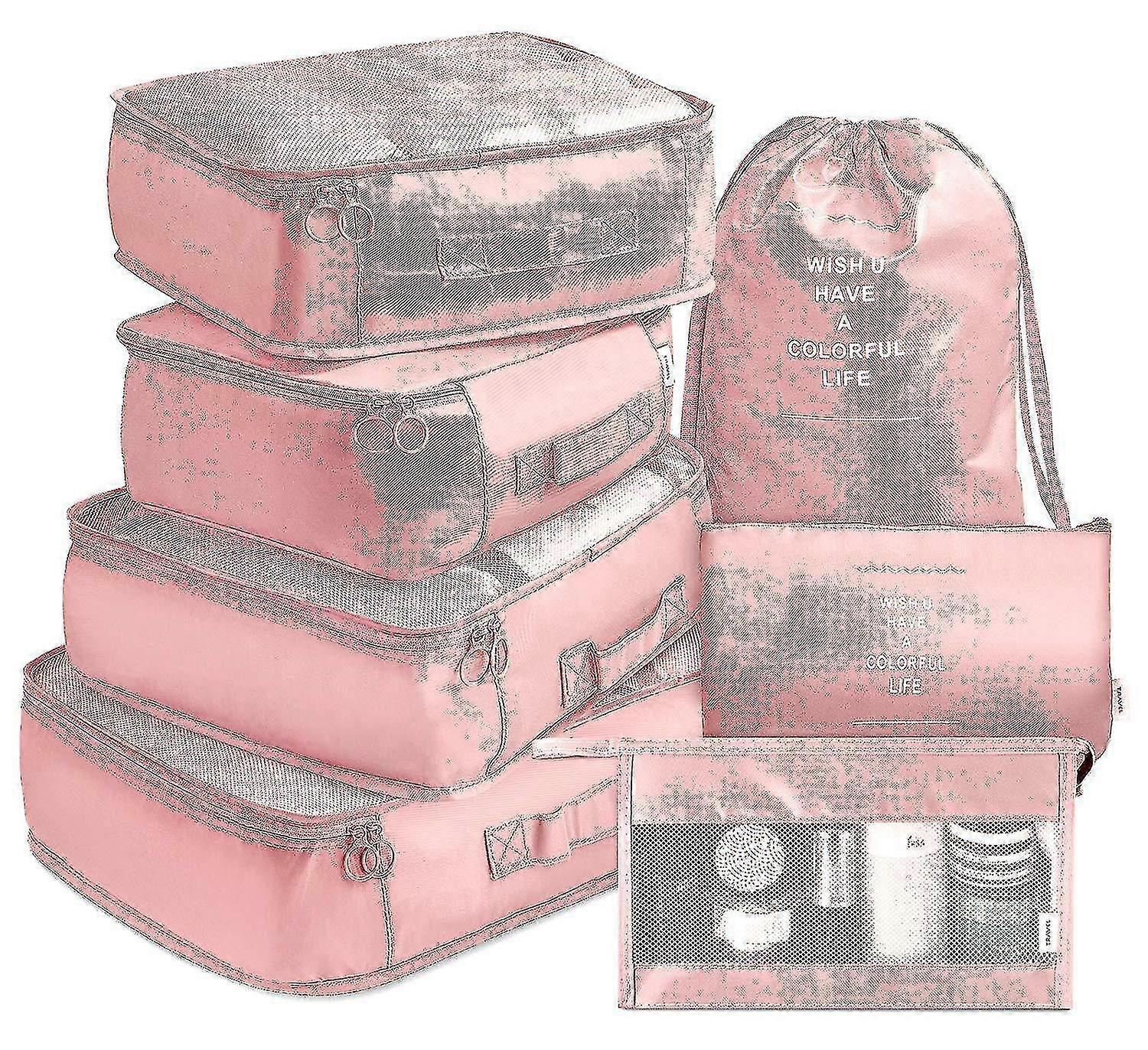 Travel Luggage Packing Organizers Set With Toiletry Bag,pink (7 Pcs) Battqx