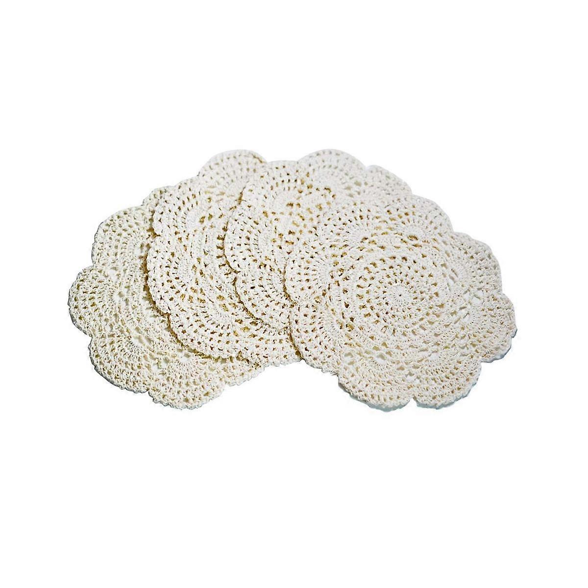 4PCS 8,6 polegadas Doilies Crochê Renda redonda Doily Handmade Placemats Algodão Crochê Coasters (Bege)