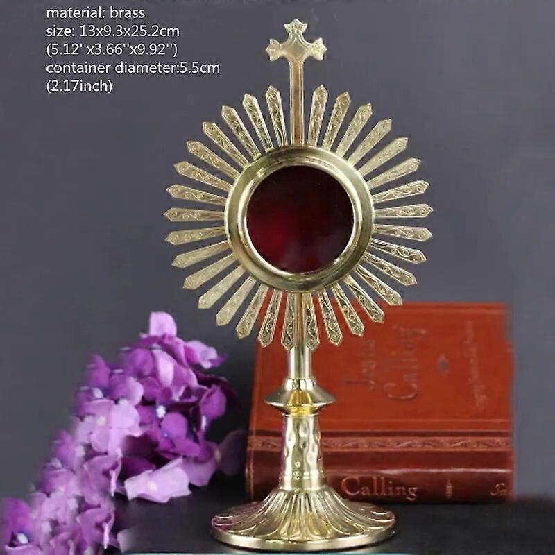 Personlig relikvar Ray Monstrance Relikvie Case Messing Solid polert nattverd Host Case Holy Box