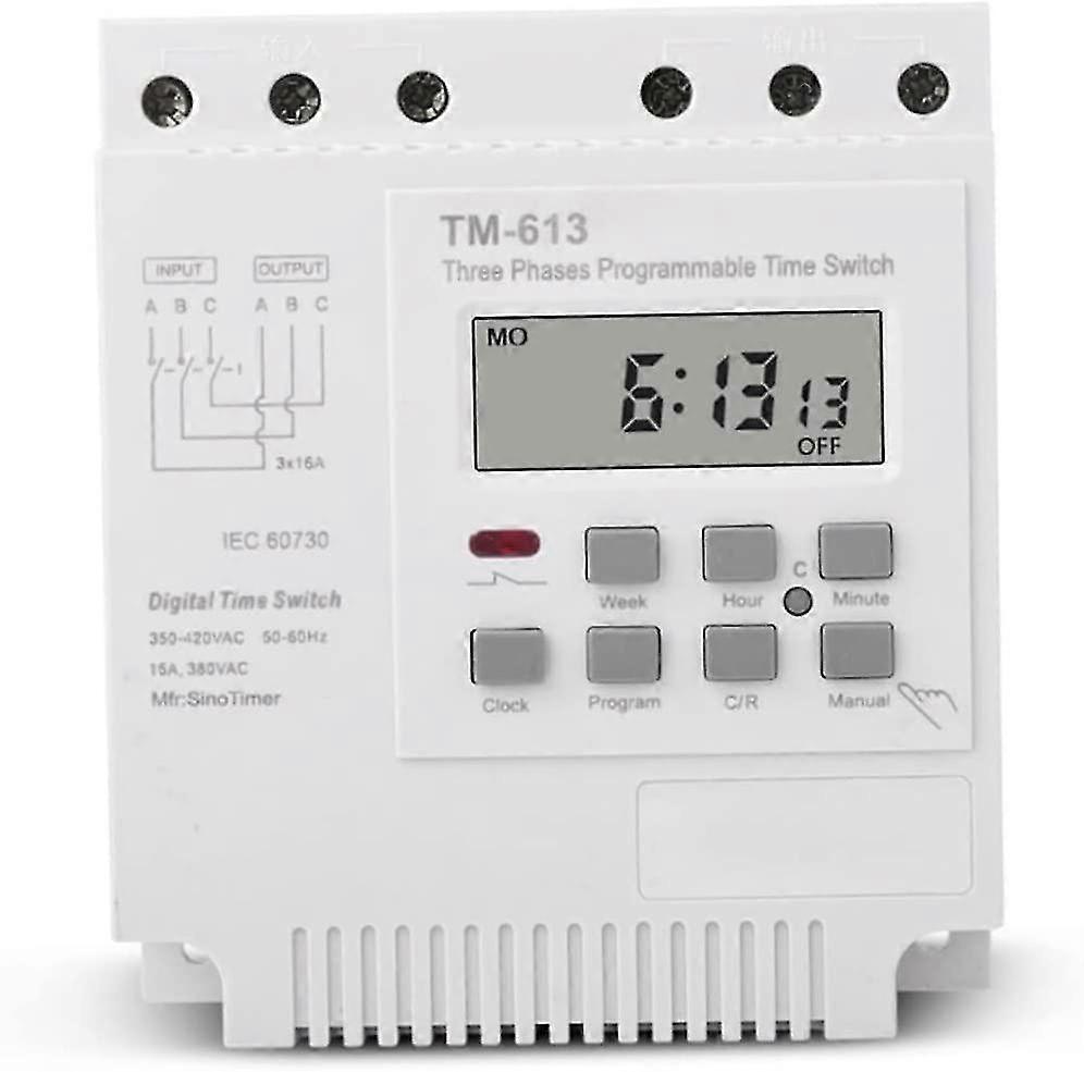 Timer Switch Controller, Tm613 380v Intelligent Three Phase Programmable Waterproof Cover With Wire Connectors (1pc, White)