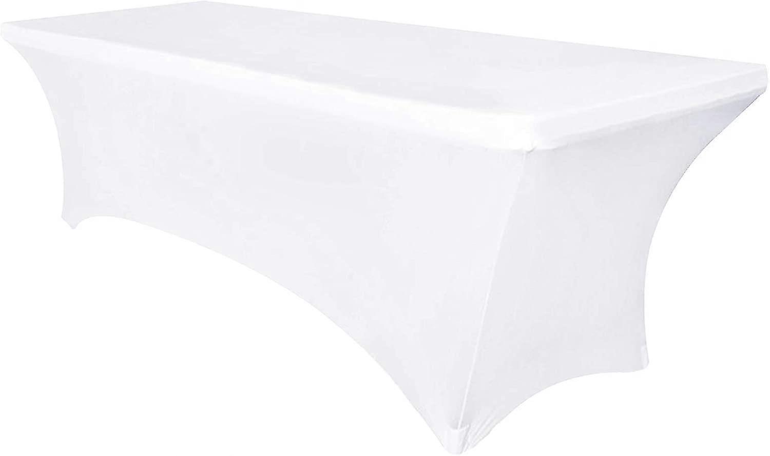 6ft Stretch Spandex Table Cover For Standard Folding Tables - Universal Rectangular Fitted Tablecloth Protector For Wedding, Banquet And Party White