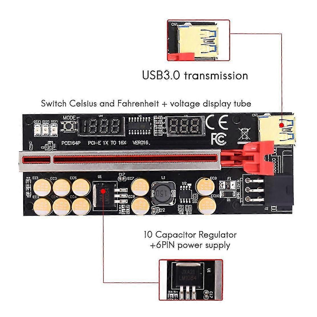 2 Pcs Pci-e 1x To 16x Gpu Riser Card With 10 Capacitors For Btc Miner