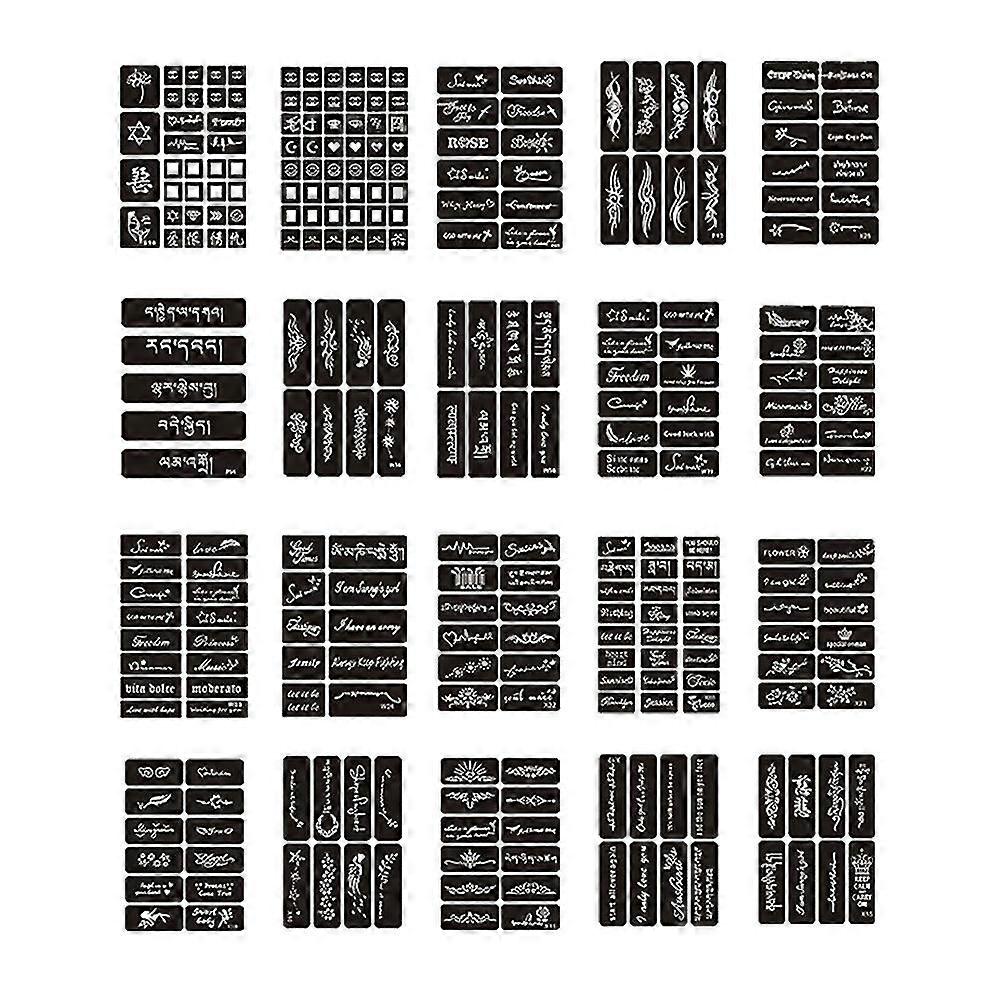 20 Sheets Henna Tattoo Stencils Glitter Temporary Tattoo Black