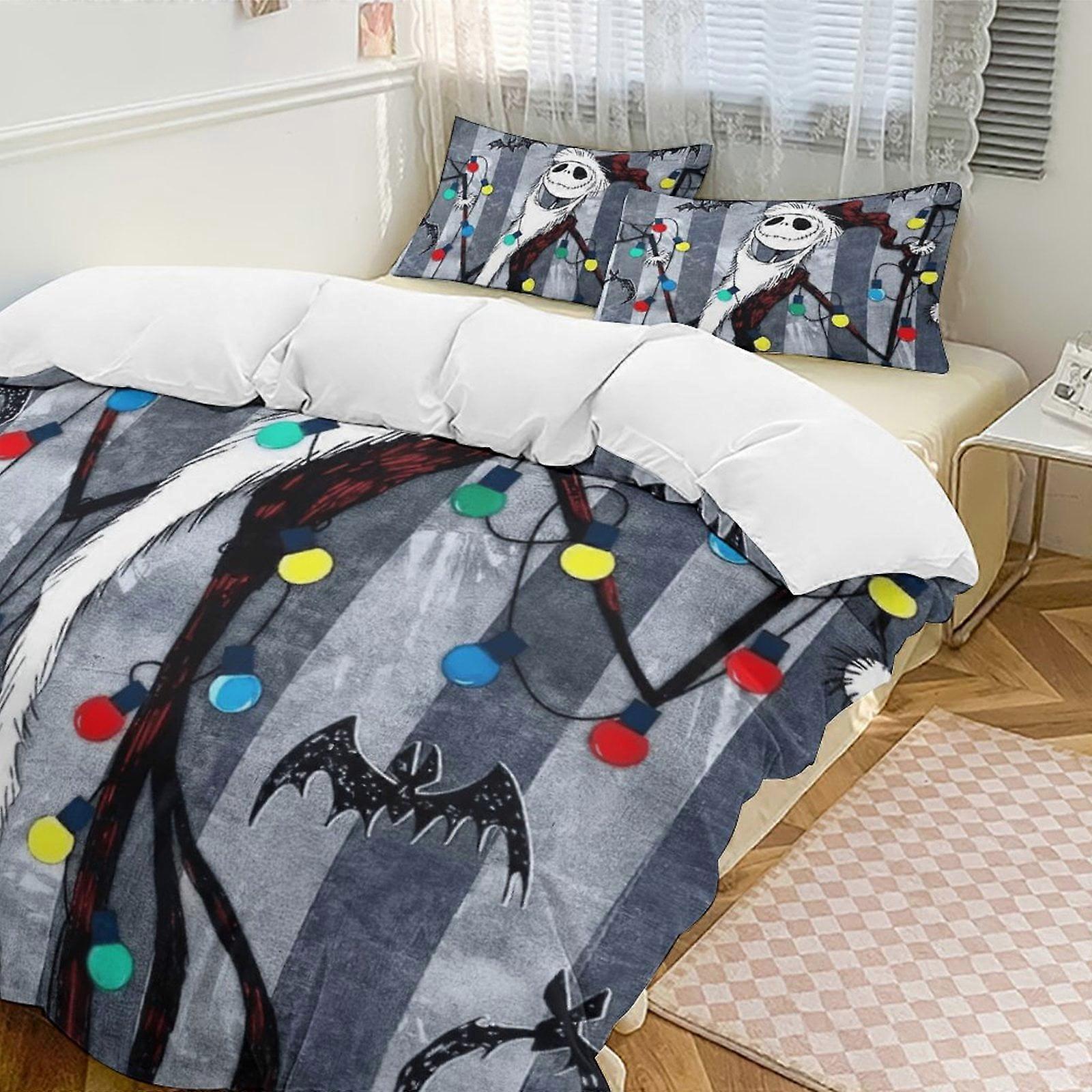 v7182 Lakan Sängkläder Stripe The Nightmare Before Christmas Täcke Set Soft 3 st Twin Sängkläder Tjockare för hela säsongen, 1 täcke 2 piller