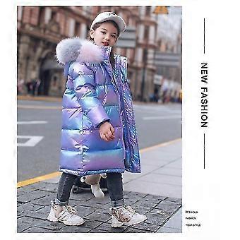 Fur Collar Iridescent Winter Coat Winter Hooded Shiny Down Jacket