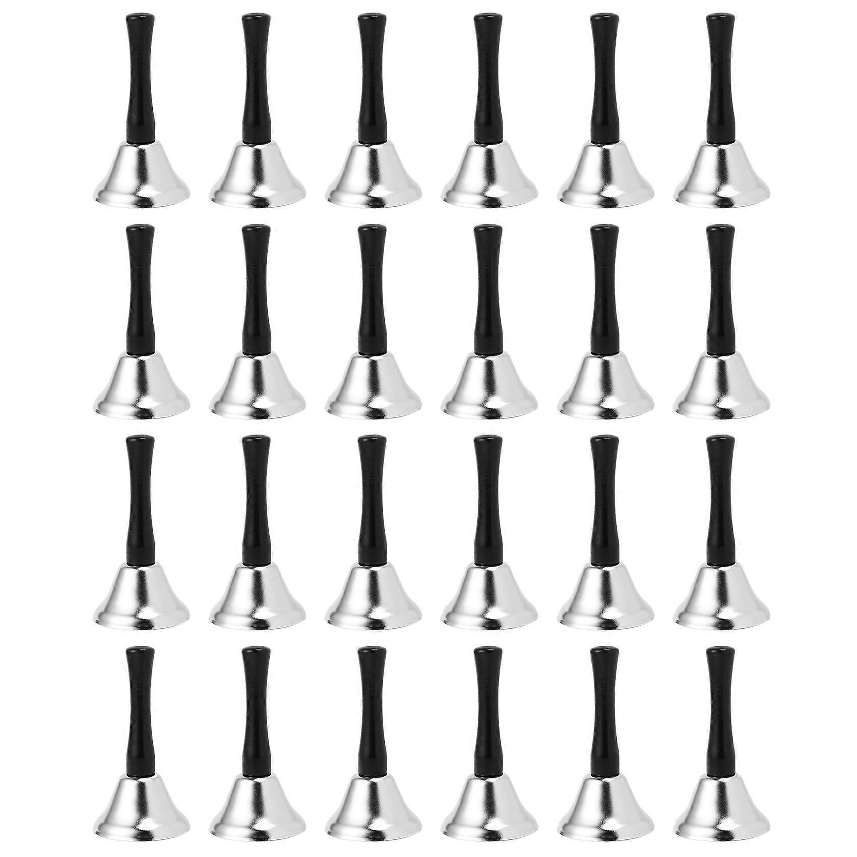 24 Pieces Hand Bells Silver Steel Service Handbells Black Wooden Handle Diatonic Metal Bells Musica