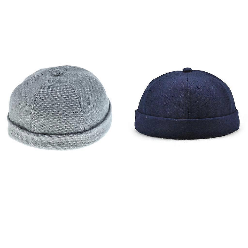 2 Teile / Satz Unisex Herrenmode Docker Retro Kappe Skullcap Mütze Grau Und Blau