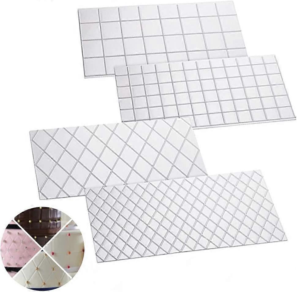 Fondant Impression Mats, Embossing Rectangular Silicone Molds Transparent Quilted Grid Moulds Tools for Cake Decorating/Cookie/Chocolate(set of 4, sil
