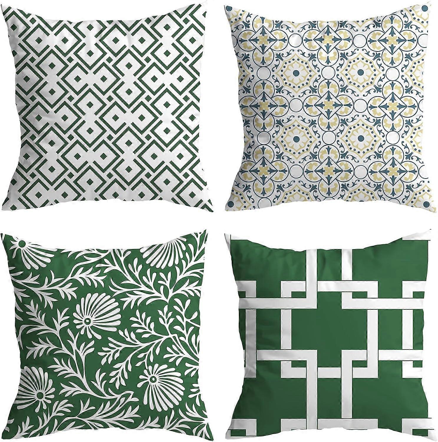 4つの緑のクッションカバーのセット、屋外テラスベンチソファ屋内家具リビングルームガーデンベッドルームデコレーション(緑)