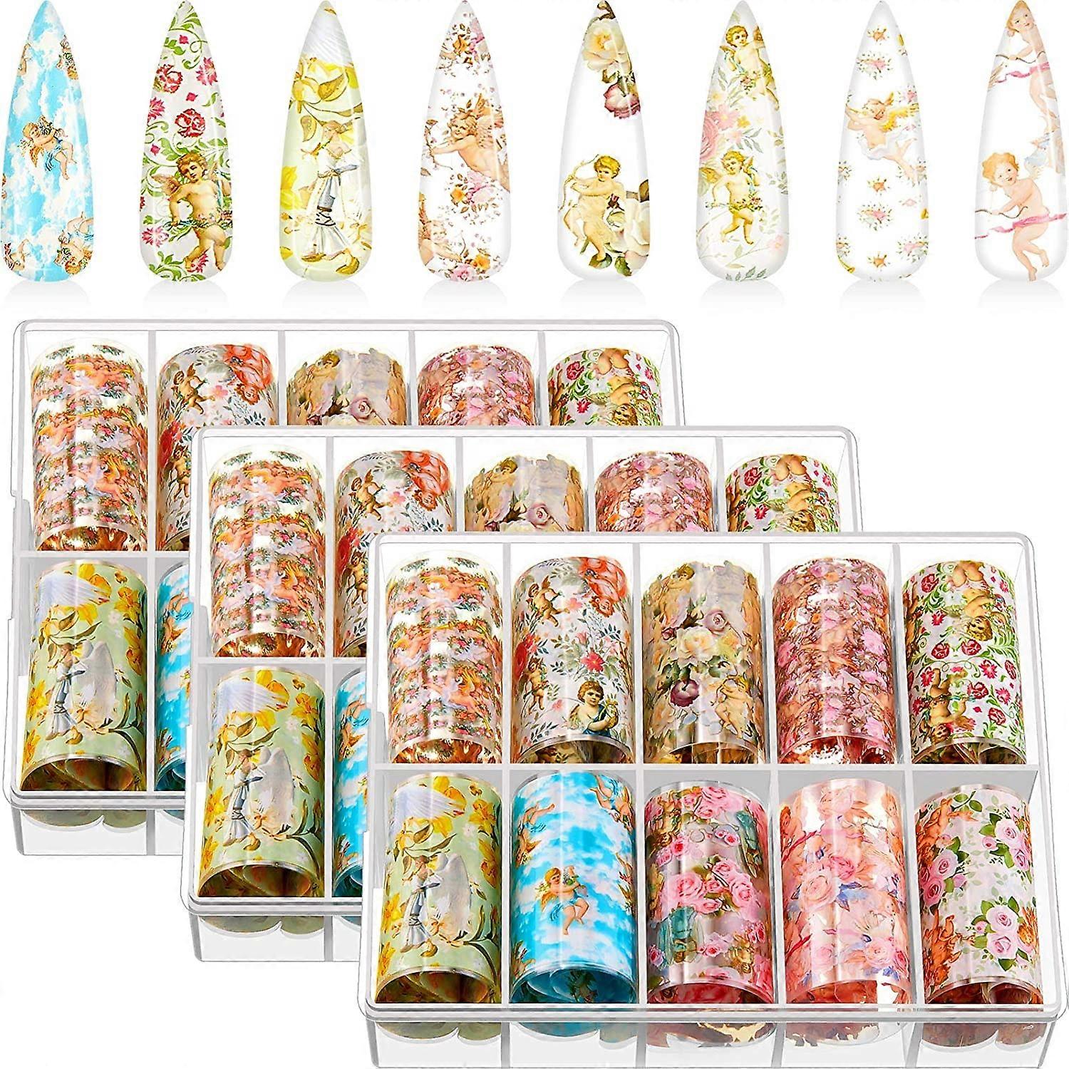 30 Rouleaux Nail Art Stickers Ange Motif Ongles Stickers Ange et Fleur Style Mixte Ongles Stickers Transfert Sticker Nail Art Décorations Conseils Breloques Accès