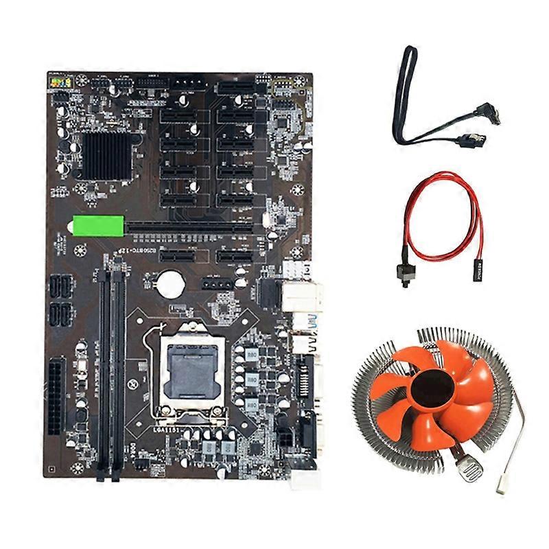 B250 BTC Mining Motherboard for w/CPU Cooling Fan + Switch Sata Cables 12 PCI-E