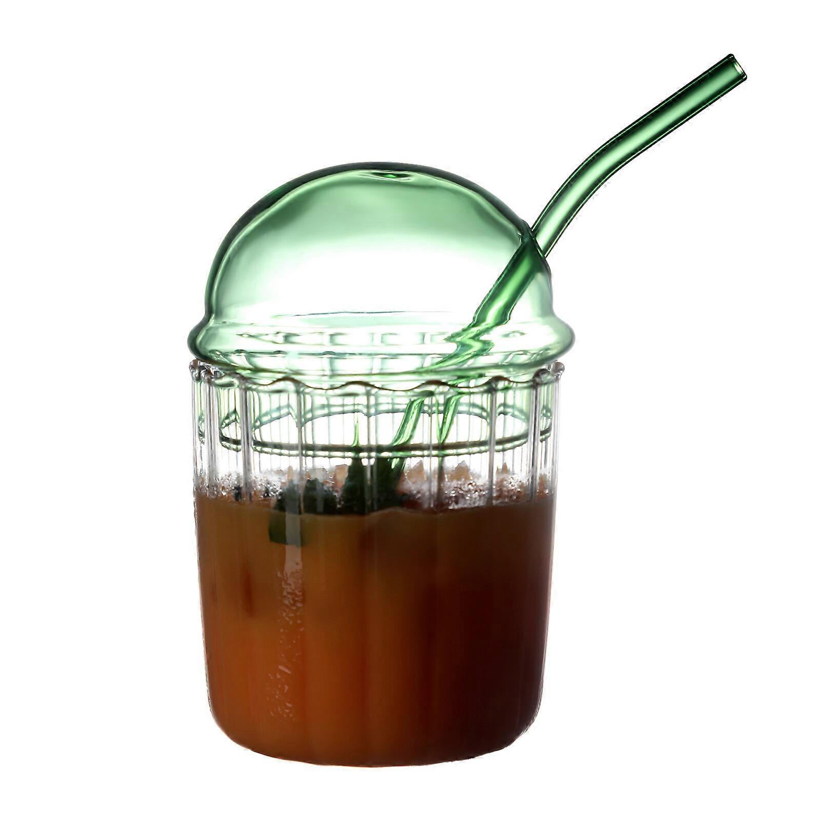 100% Nuovo, tazza di latte in vetro, creativo semplice resistente al calore tazza per bevande fredde (con coperchio, con lo stesso colore cannuccia)