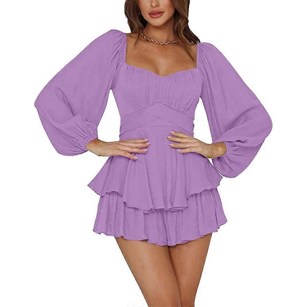 Women's Jumpsuit Lantern Long Sleeve Ruffle Layer Tie Mini Short Romper