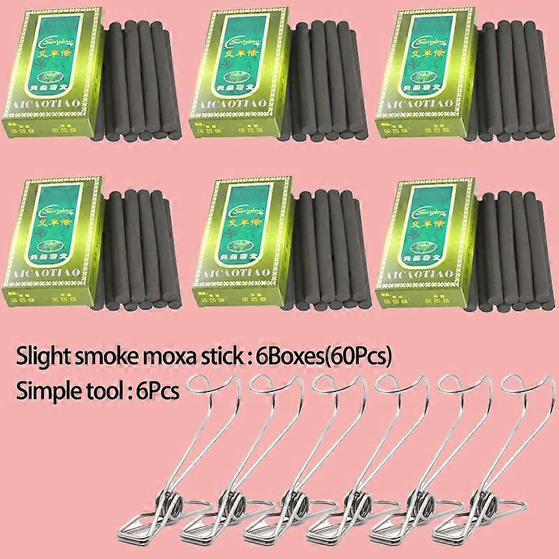Redkid Wholesale 6 Boxes Slight Smoke Moxa Stick with Simple Hand Tool Moxibustion Therapy Warm Acup
