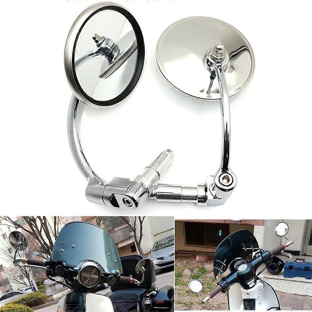 2 pcs Universal Chrome Round Rearview Mirrors Bar End Side Mirrors for Motorcycle Chopper Scooter Cafe Racer Accessories