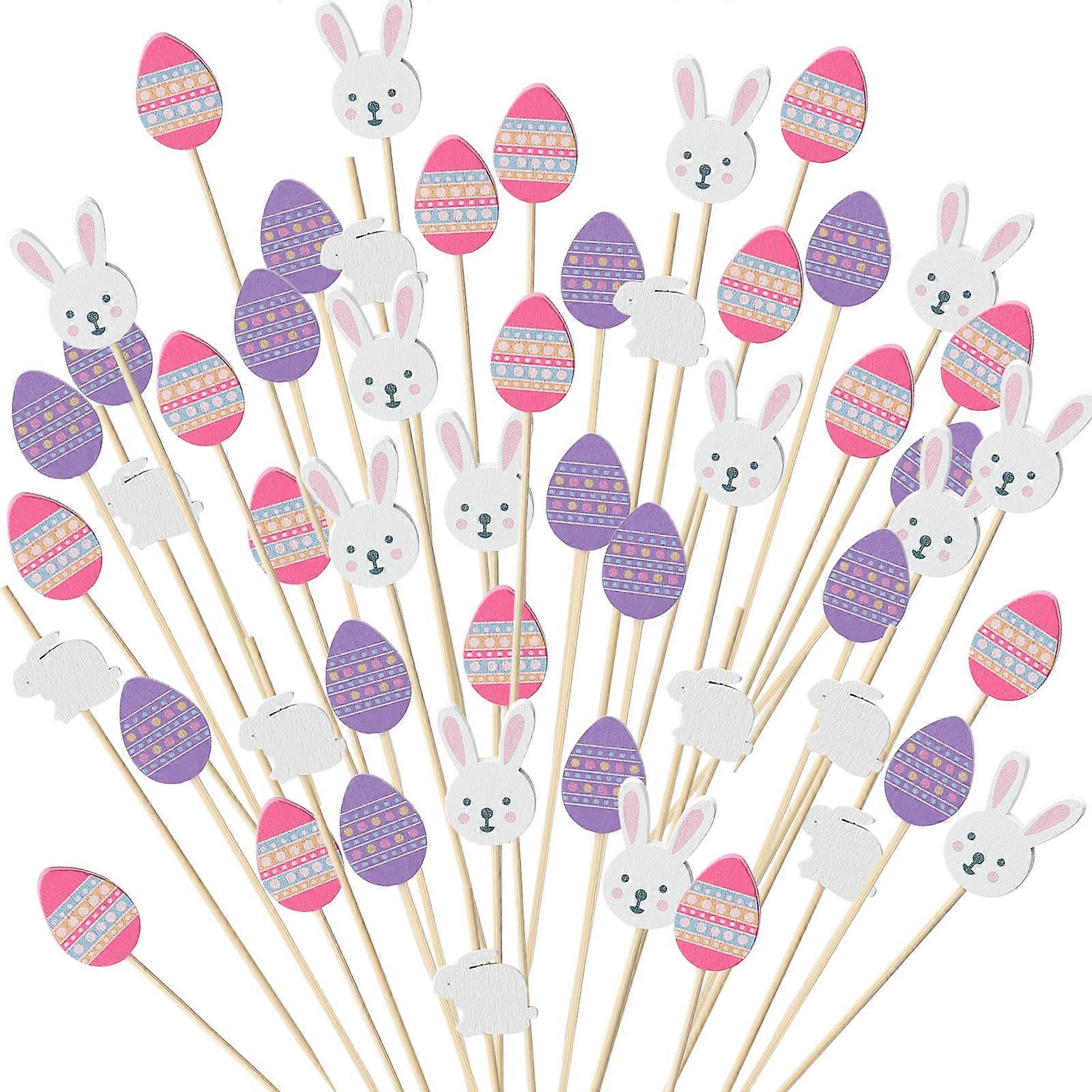 120Pc Fruit Toothpicks Cartoon Rabbit Egg Picking Easter Fruit Sticks Decorate 2023