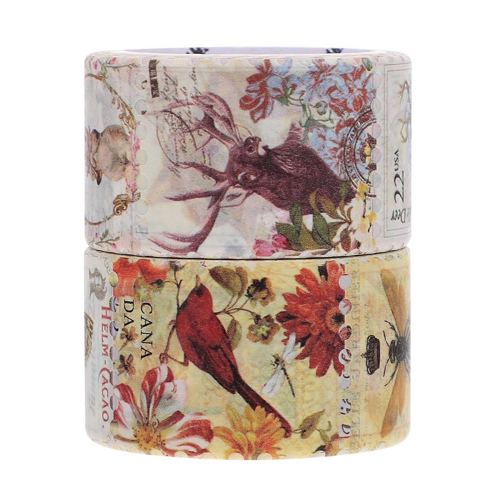 2 Rolls of Stamp Washi Tapes Washi Notebook Patches Retro Decoration Stickers