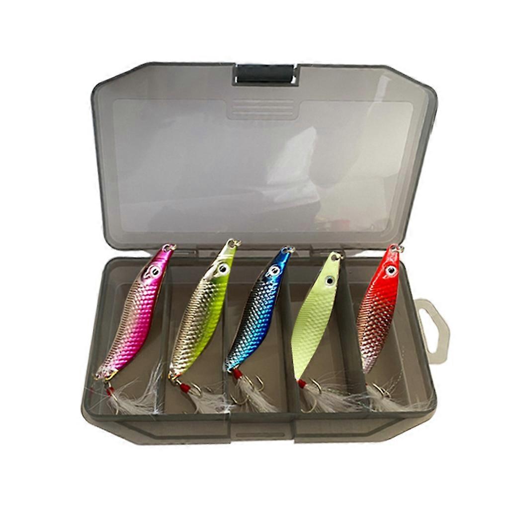 5Pcs Metal Baits with Feather Fishing Lure Hard Baits Sequins Artificial Baits