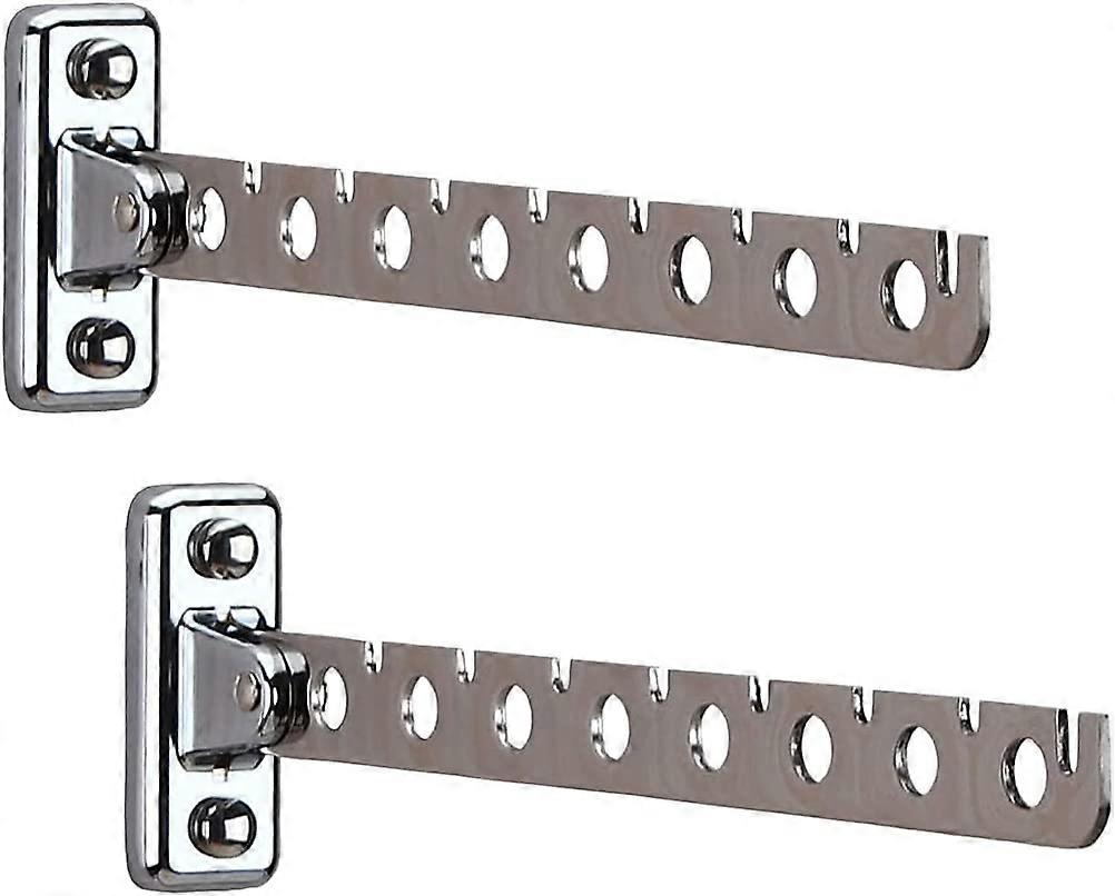 2 Pcs Folding Wall Mounted Clothes Hanger Rack Silver