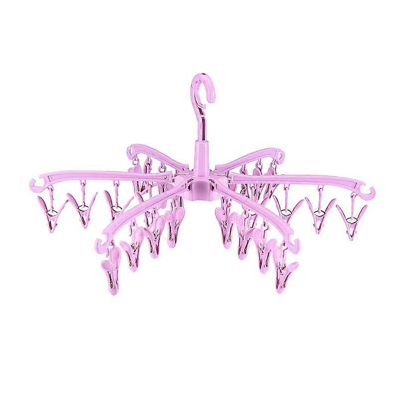 Foldable Drying Rack with 24 Clips Rotatable (Pink)