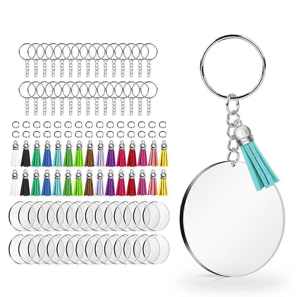 120 pcs Acrylic Keychain Blank with Key Rings,Bulk Keychain Rings,Key Chain Kit For Girls