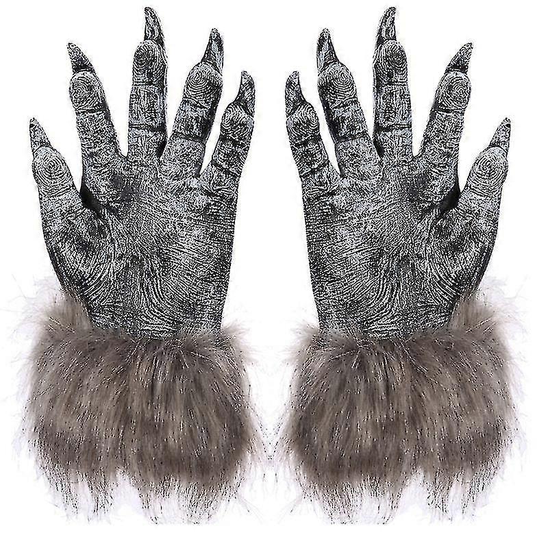 1ペアウルフグローブハロウィンマスク動物マスクセット狼男マスカレードウルフ(サイズ:L、カラー:ブラック)