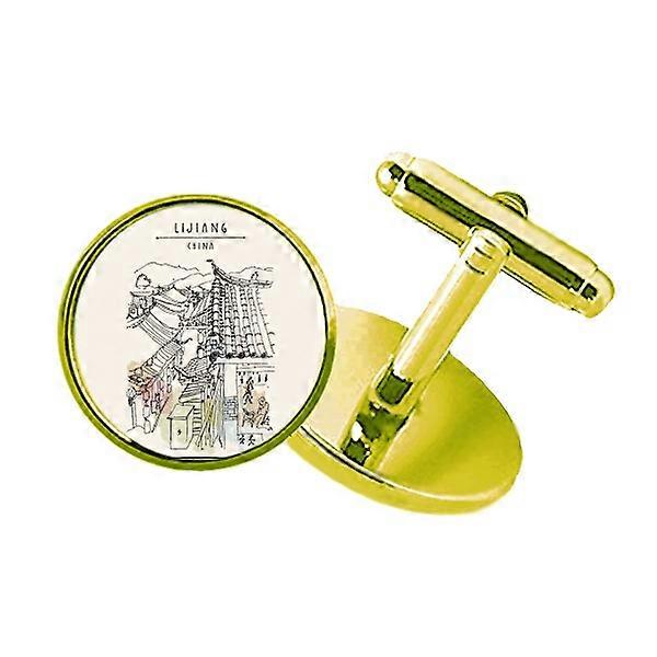 クロウドハウスピースフルライフ麗江中国スタッズビジネスメタルカフリンクスゴールデン