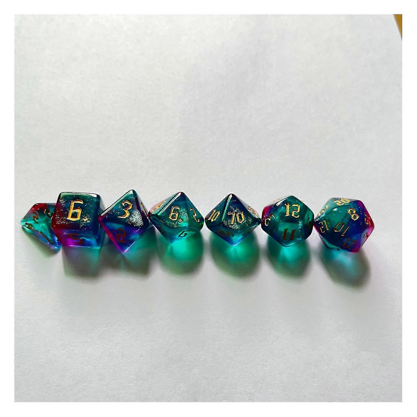 Table Game Polyhedral Dice Set - 7pcs Double Color Golden Numbers