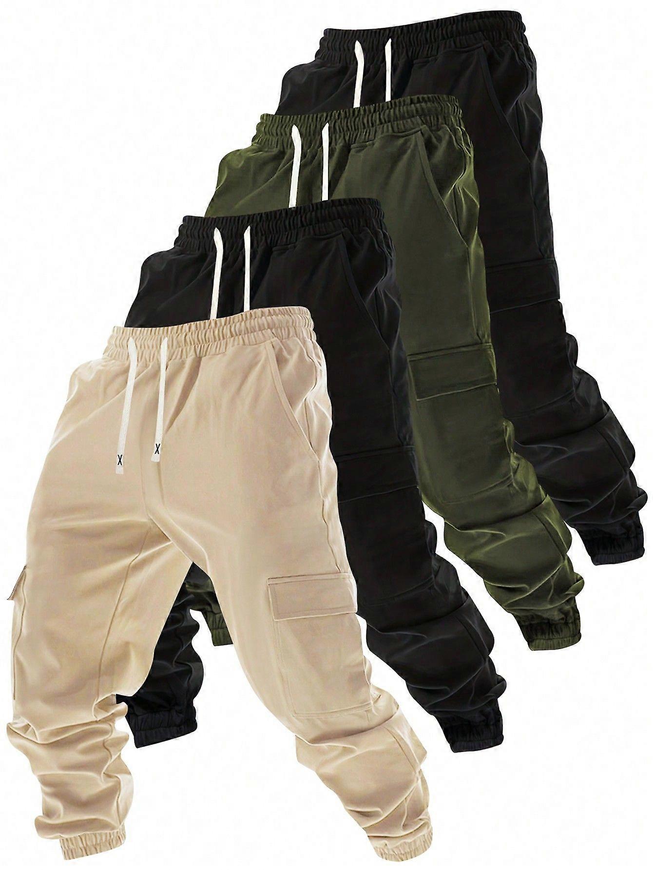 4 Pcs Men's Casual Sports Drawstring Waist Solid Color Jogger Pants