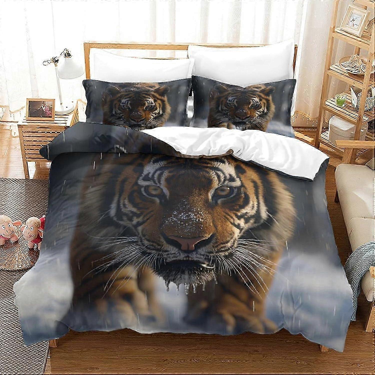 J3866 Lençóis Tiger 3D Capa de Edredão com Fronha Capa de Cama com Fecho de Correr Oculto Capa de Colcha de Animal Selvagem Conjuntos de Cama Capa de Edredom Macio M