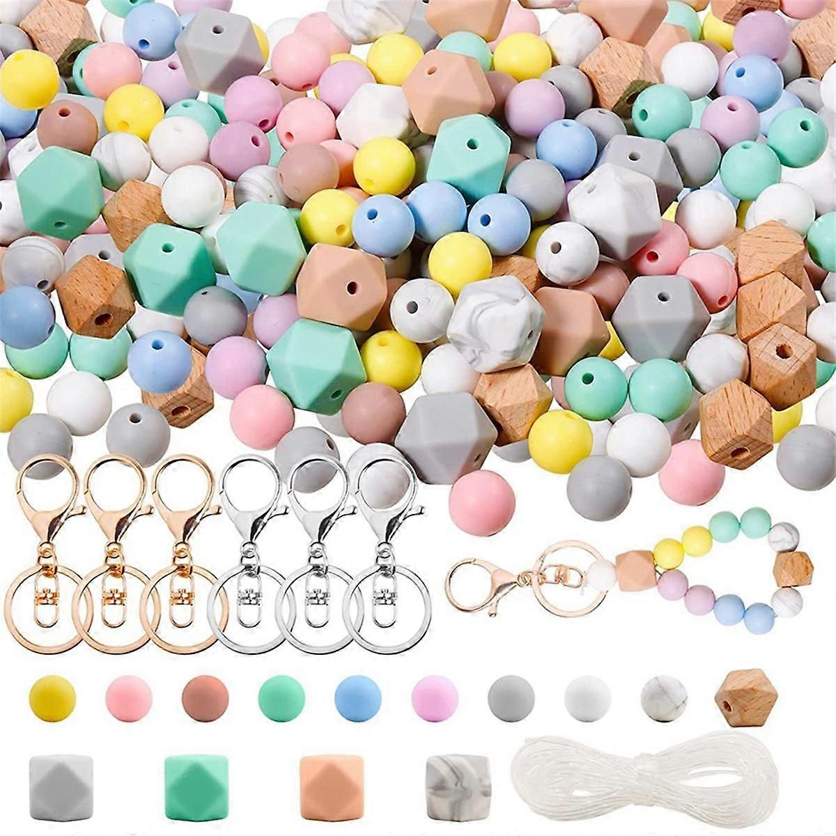 Silicone Beads, 120pcs Silicone Beads for Keychain Making, Silicone Beads Bulk Hexagon Rubber Beads