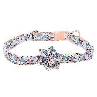 Flower Knot Pet Collar Cotton Breathable Dog Collar Adjustable Decorative Collar for Dogs and Cats Petals StyleBroken Flower Blue M