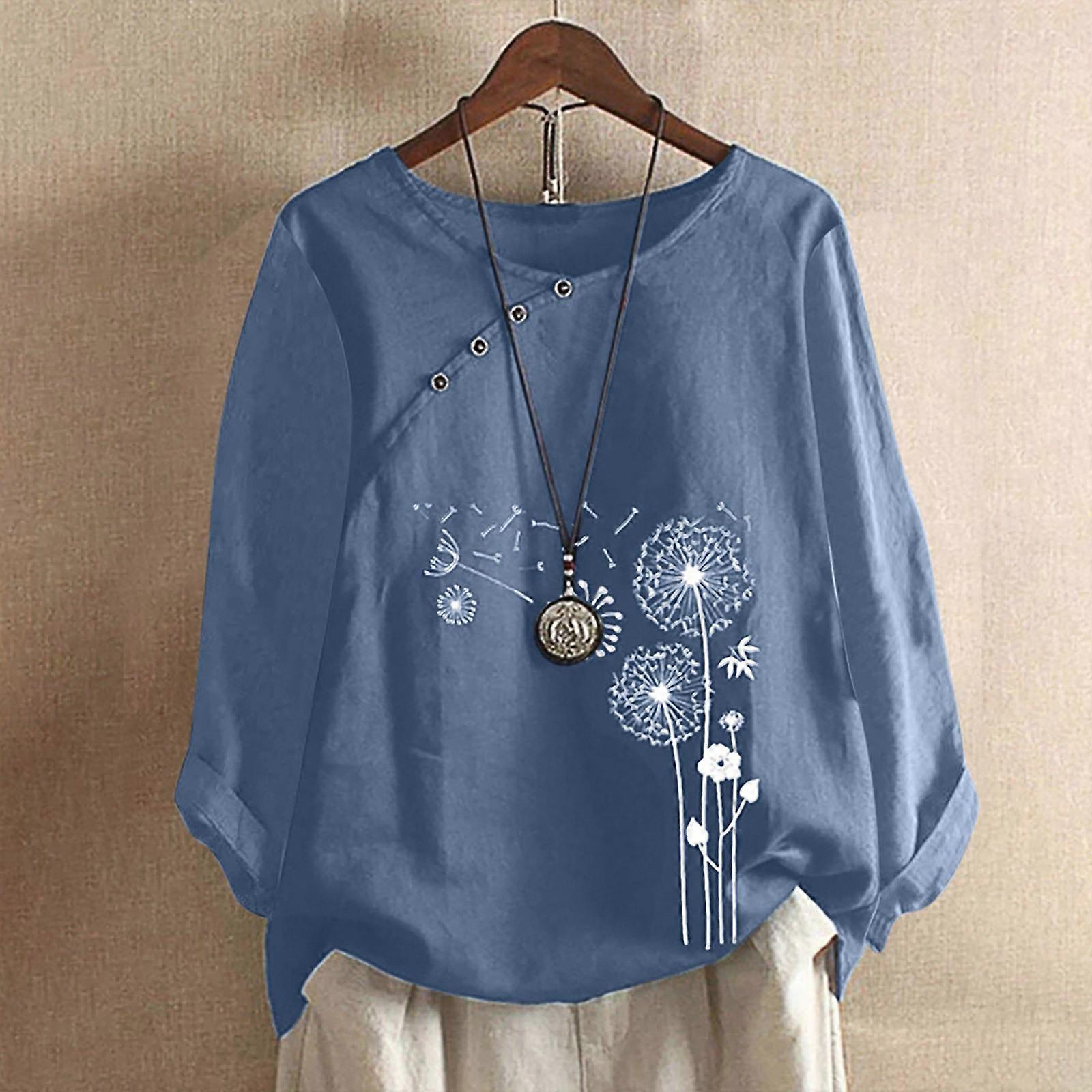 Plus Size 5XL Μπλούζα με φλοράλ στάμπα Lady Μακρυμάνικο Βαμβακερό Λινό Πουκάμισο Άνοιξη Φθινόπωρο Γυναίκες Top Casual Κουμπιά Μπλούζα