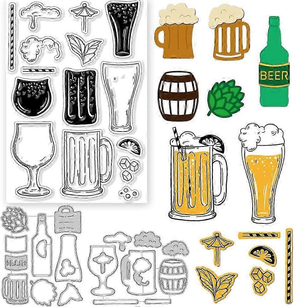 Beer Clear Stamps and Cutting Dies Beer Stamps and Embossing Die Cuts Silicone Stamp Cards and Metal Cutting Die for Card Making and DIY Embossing Scr