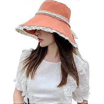 Summer Wide Brim Floppy Beach Sun Hat UV Protection Bucket Hat Cute Lace Bowknot Cap