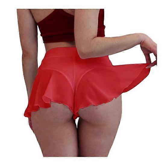 Women Sexy Shorts Ruffle High Waist See-through Mesh Ultra Short Solid Color Soft Elastic Butt-exposed Bedroom Honeyoon Mini Shorts