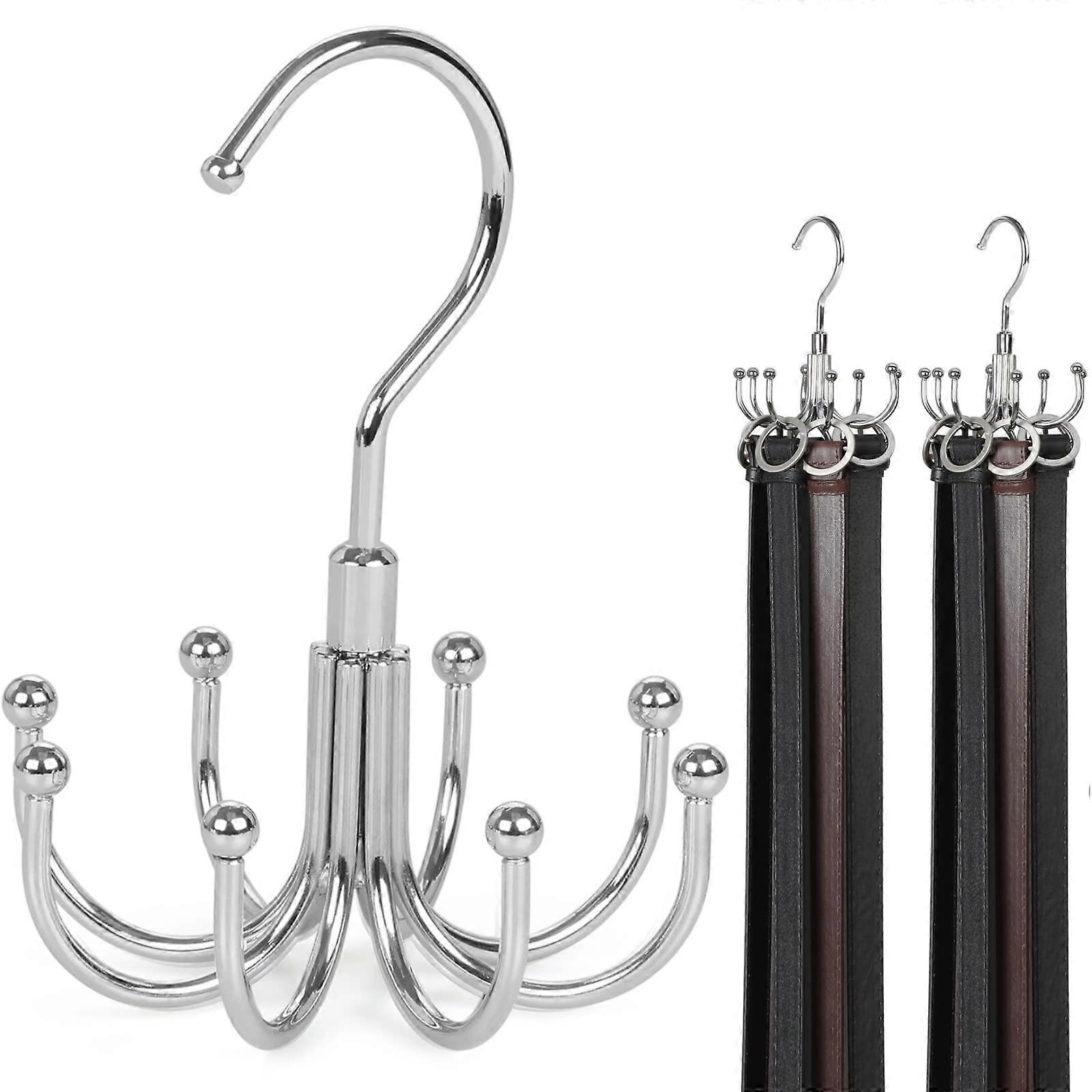 2 Pack Swivel Belt Hanger for Closet Organizers, Heavy Duty Rotating Belt Rack, Adjustable Storage Solution in Black