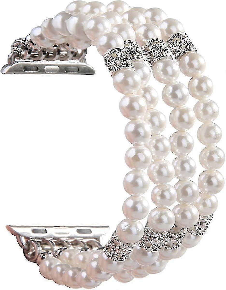 Compatible With Apple Watch Band 38mm 42mm Women Iwatch Bands Series 7/6/5/4/3/2/1, Handmade Beaded Elastic Stretch Pearl Bracelet Replacement Strap F