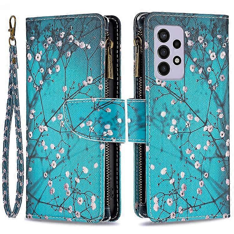 BF03 Zipper Wallet Case Compatible For Samsung Galaxy A33 5G, Pattern Printing PU Leather Stand Feature Flip Cover with Strap