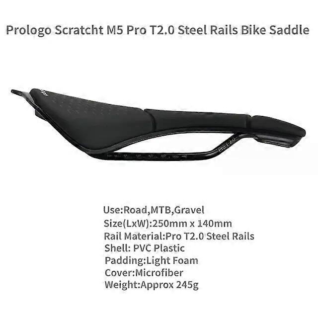 Prologo Scratch M5 Pas Pro T2.0 Steel/Tirox Sliver/ Tirox /Nack Carbon RAIL Road MTB Unisex Bicycle Saddle 250x140mm Super Light