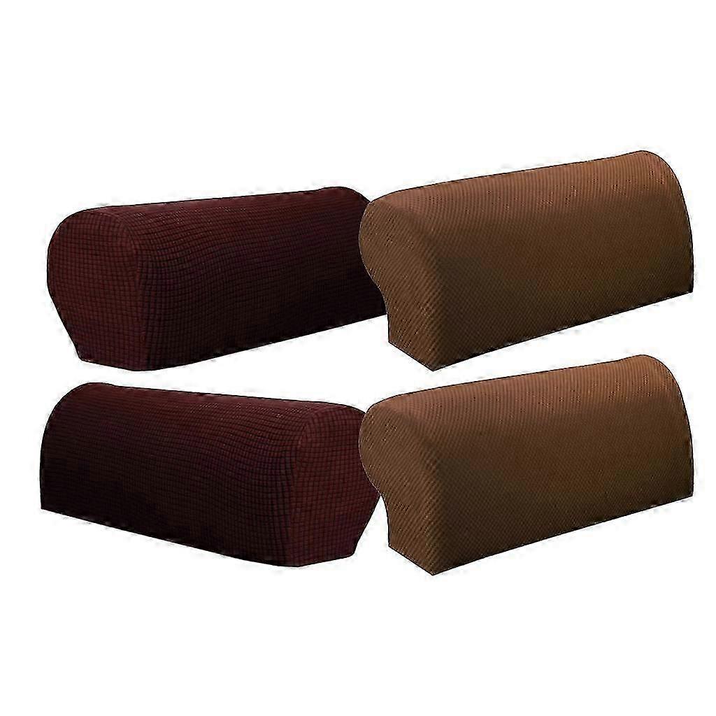 2 Pair(2Pattern) Sofa Armrest Covers Armchair Slipcovers Protector Brown