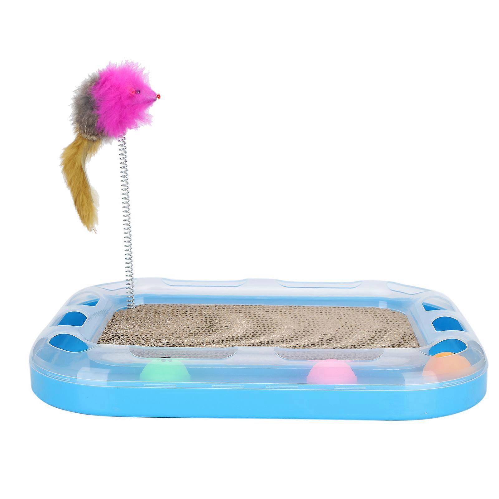 Rail-Shaped Cat Scratcher with Interactive Balls - Durable Cardboard, Ergonomic Design, Space-Saving for Cats