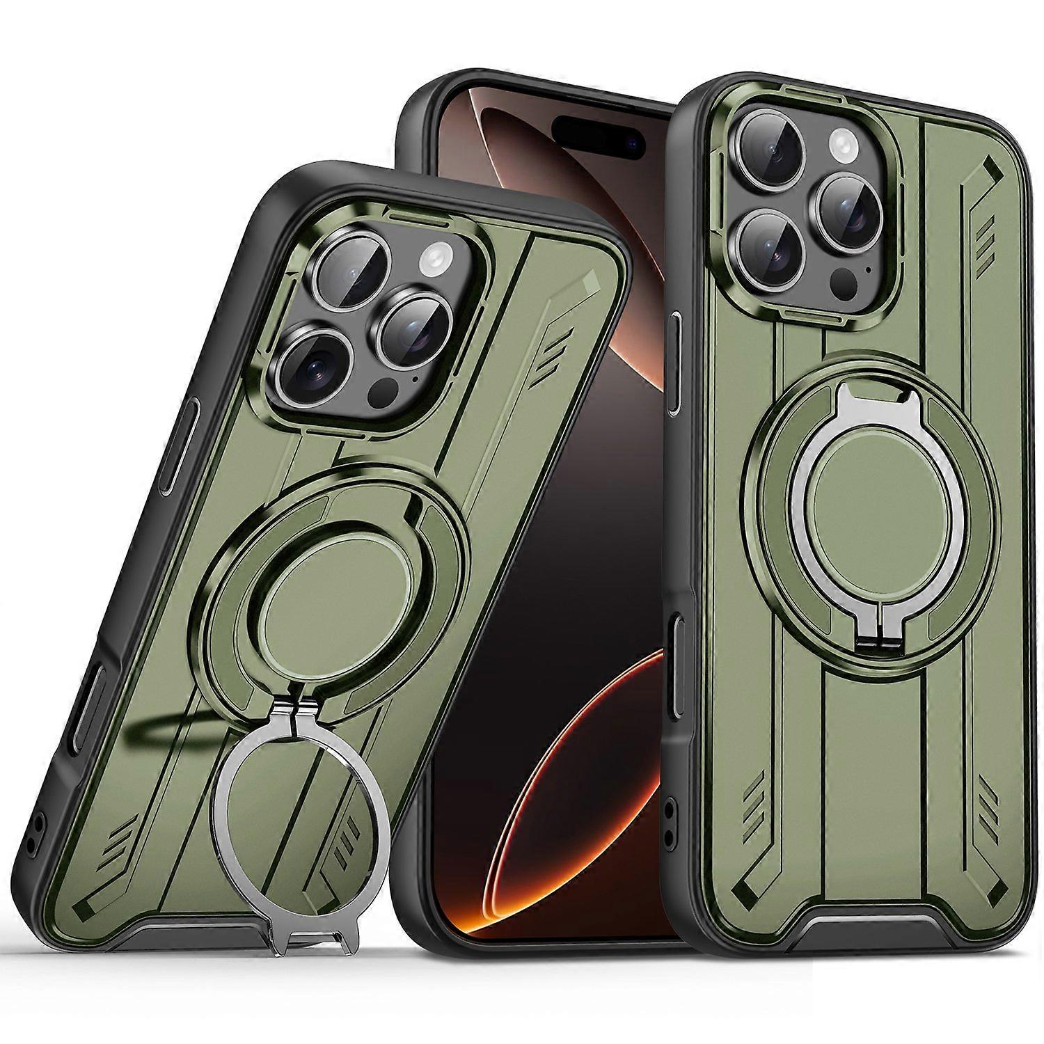 For iPhone 16 Pro Max Case Compatible with MagSafe Rotating Ring Kickstand PC + TPU Shockproof Phone