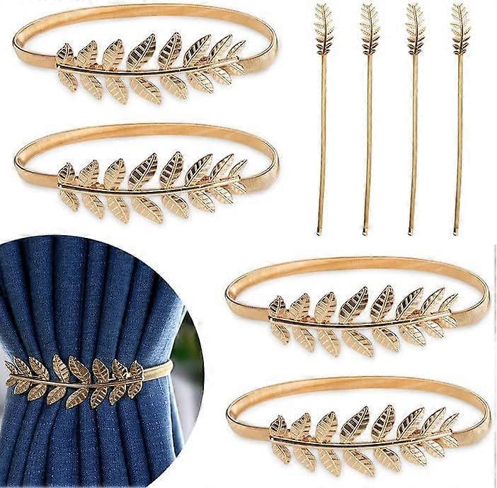 Decorative Curtain Holdbacks, Gold Foil Shiny Metal Ties with Adjustable Length for Modern Style Window Treatments in Your Home (Pack of 4)