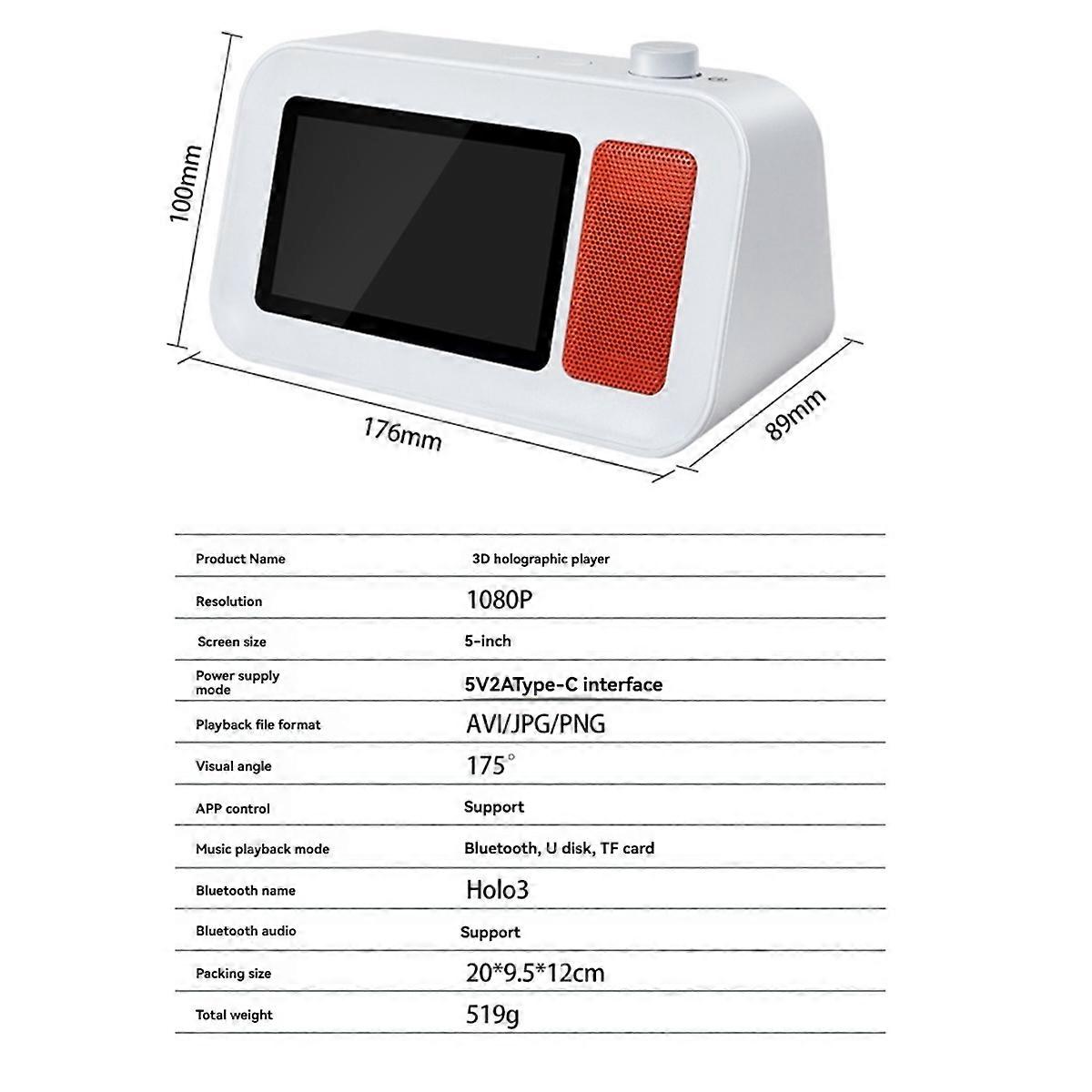 3D HolographicPlayer Bluetooth5.2 HIFI Speaker Dynamic Floating Lyrics 3D Dynamic Stereo Imaging 3D Advertising Player B