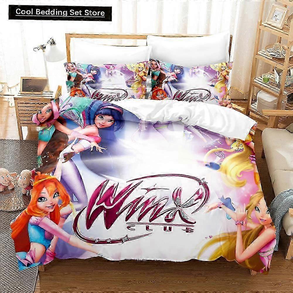 m739 Lakan Winx Rosa Flicka Påslakan Örngott 3PCS Sängkläder Set Täcke Bekvämt Andningsbart Lakan Lyx Födelsedagspresent Lakan ggt739