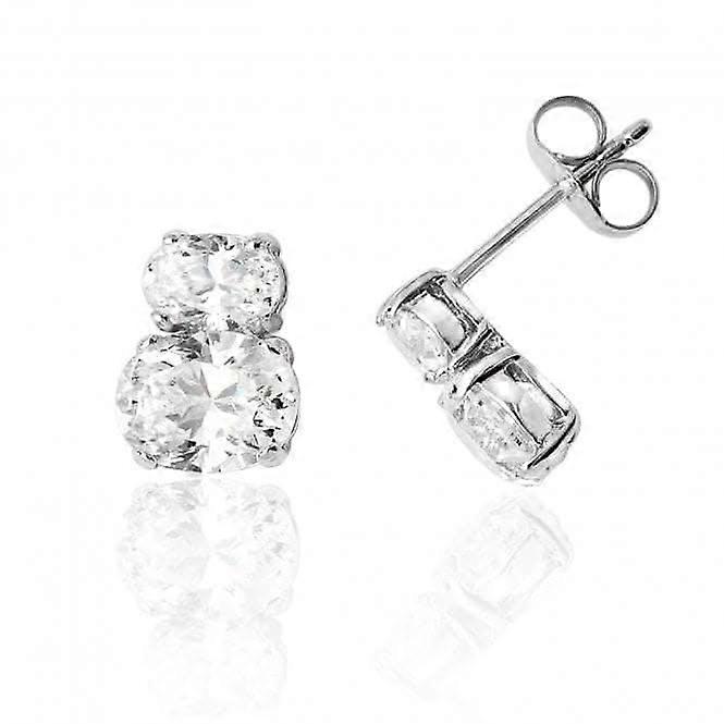 Silver & Co Double Oval Shape Cubic Zirconia Stud Earrings SEG0072CZ